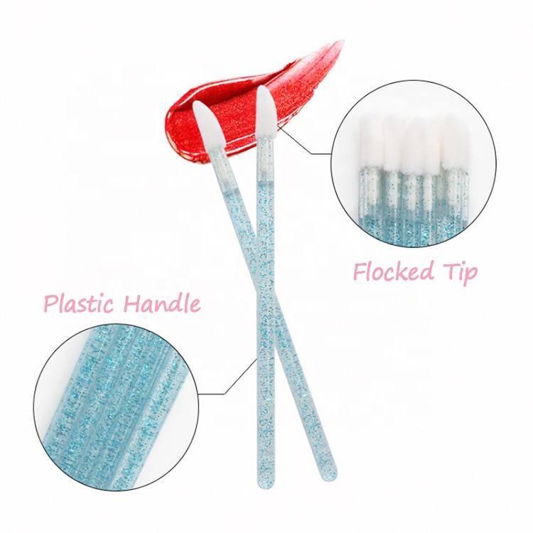 Disposable Crystal Handle Makeup Lipstick Brush Flocked Lip Applicator